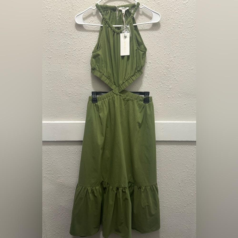 Olive Green Midi Cutout Halter Dress